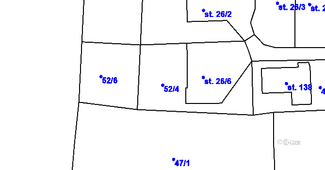 Parcela st. 52/4 v KÚ Drozdice, Katastrální mapa