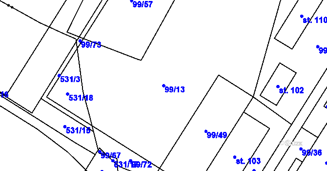 Parcela st. 99/13 v KÚ Drozdice, Katastrální mapa