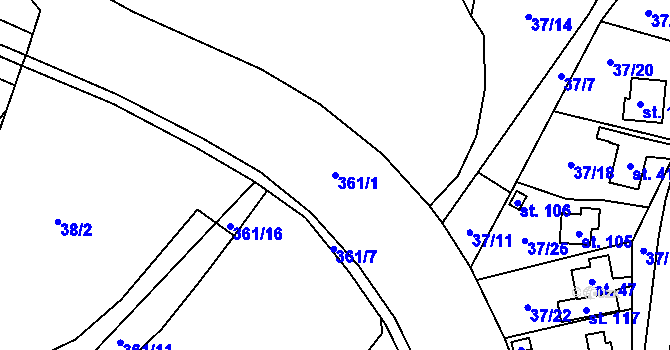 Parcela st. 361/1 v KÚ Drozdice, Katastrální mapa