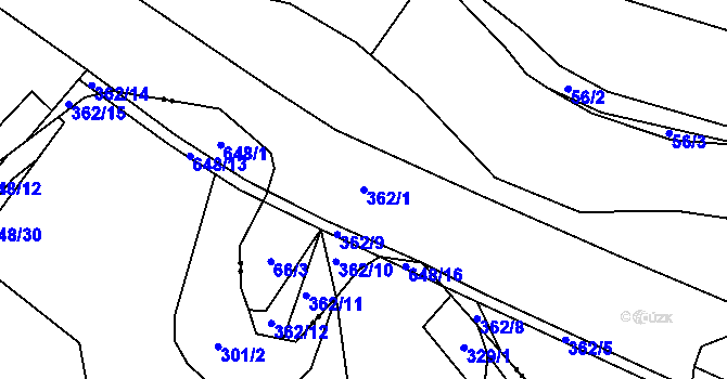 Parcela st. 362/1 v KÚ Drozdice, Katastrální mapa