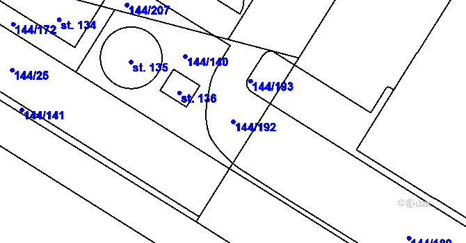 Parcela st. 144/192 v KÚ Drozdice, Katastrální mapa