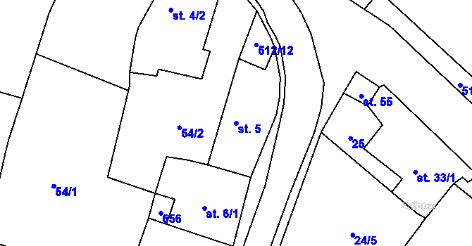 Parcela st. 5 v KÚ Mnětice, Katastrální mapa