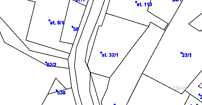 Parcela st. 32/1 v KÚ Mnětice, Katastrální mapa