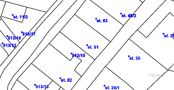 Parcela st. 51 v KÚ Mnětice, Katastrální mapa