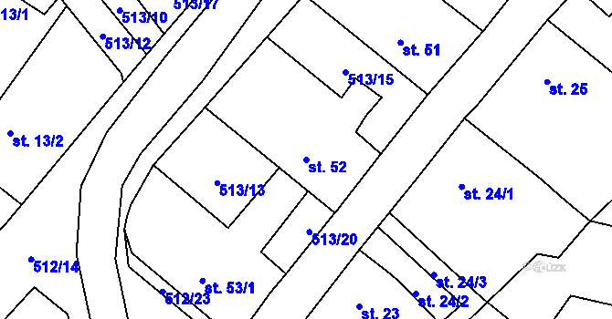 Parcela st. 52 v KÚ Mnětice, Katastrální mapa