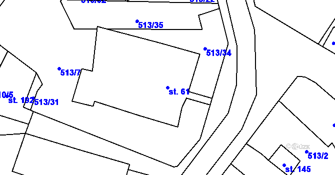 Parcela st. 61 v KÚ Mnětice, Katastrální mapa