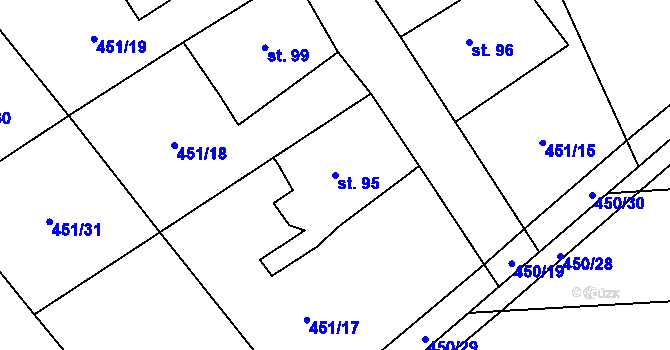 Parcela st. 95 v KÚ Mnětice, Katastrální mapa