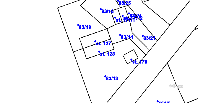Parcela st. 128 v KÚ Mnětice, Katastrální mapa