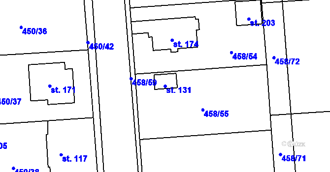 Parcela st. 131 v KÚ Mnětice, Katastrální mapa