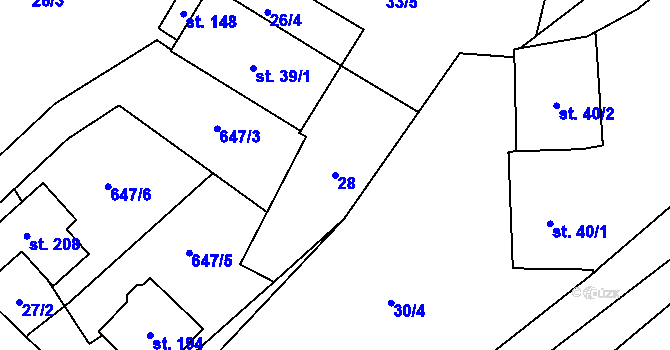 Parcela st. 28 v KÚ Mnětice, Katastrální mapa
