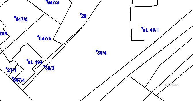 Parcela st. 30/4 v KÚ Mnětice, Katastrální mapa