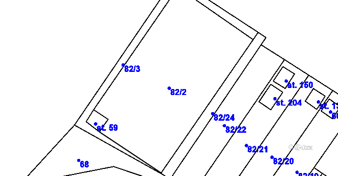 Parcela st. 82/2 v KÚ Mnětice, Katastrální mapa