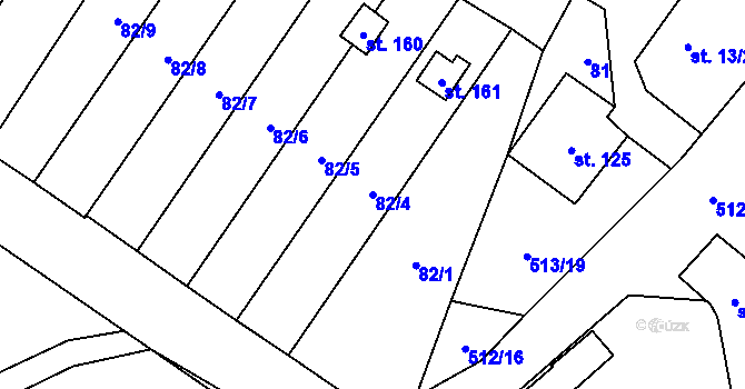 Parcela st. 82/4 v KÚ Mnětice, Katastrální mapa