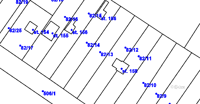 Parcela st. 82/13 v KÚ Mnětice, Katastrální mapa