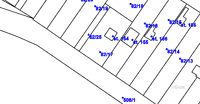 Parcela st. 82/17 v KÚ Mnětice, Katastrální mapa