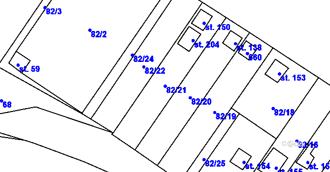 Parcela st. 82/21 v KÚ Mnětice, Katastrální mapa