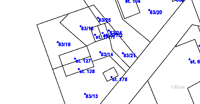 Parcela st. 83/14 v KÚ Mnětice, Katastrální mapa