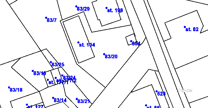 Parcela st. 83/20 v KÚ Mnětice, Katastrální mapa