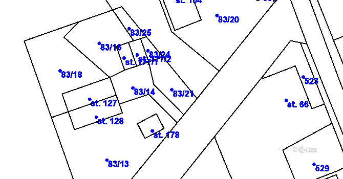 Parcela st. 83/21 v KÚ Mnětice, Katastrální mapa