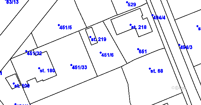 Parcela st. 451/6 v KÚ Mnětice, Katastrální mapa