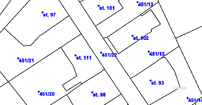 Parcela st. 451/22 v KÚ Mnětice, Katastrální mapa
