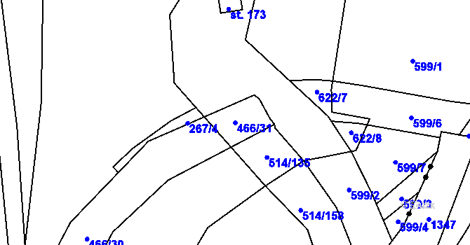Parcela st. 466/31 v KÚ Mnětice, Katastrální mapa