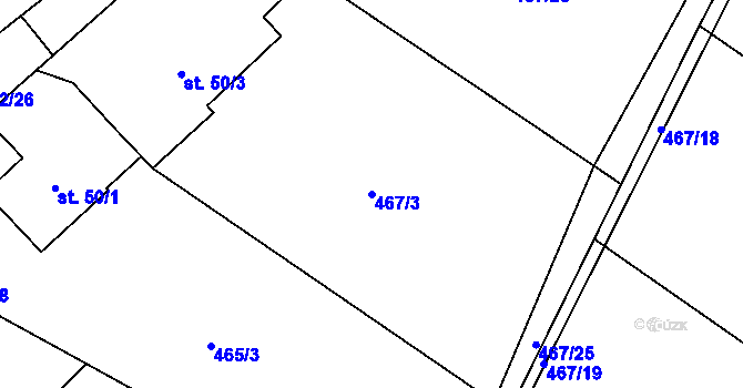 Parcela st. 467/3 v KÚ Mnětice, Katastrální mapa