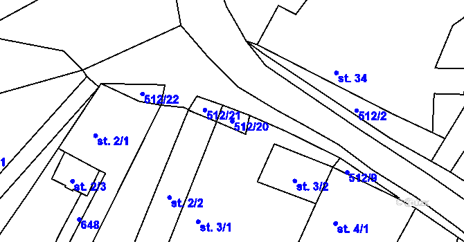 Parcela st. 512/20 v KÚ Mnětice, Katastrální mapa