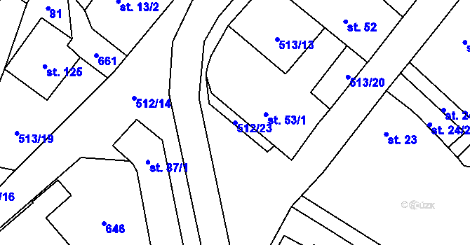 Parcela st. 512/23 v KÚ Mnětice, Katastrální mapa
