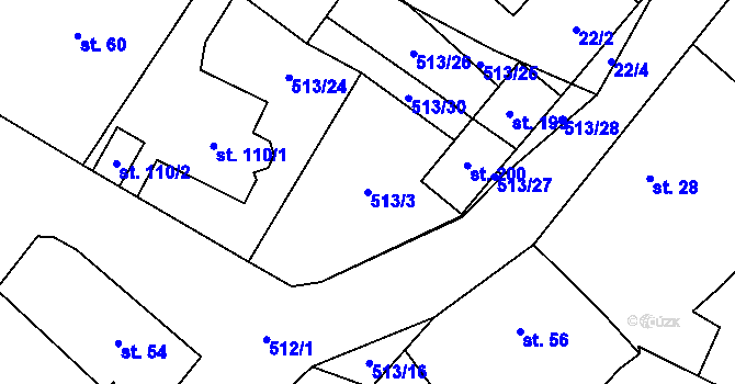Parcela st. 513/3 v KÚ Mnětice, Katastrální mapa