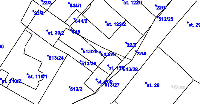 Parcela st. 513/25 v KÚ Mnětice, Katastrální mapa