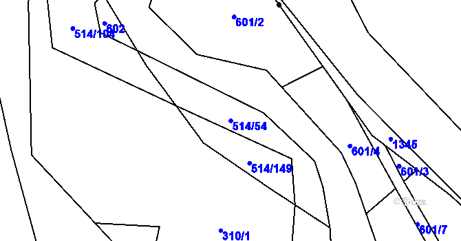 Parcela st. 514/54 v KÚ Mnětice, Katastrální mapa