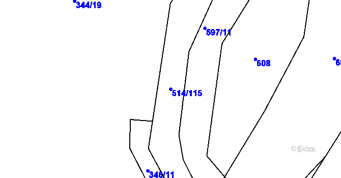 Parcela st. 514/115 v KÚ Mnětice, Katastrální mapa