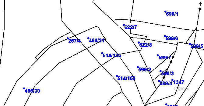 Parcela st. 514/135 v KÚ Mnětice, Katastrální mapa