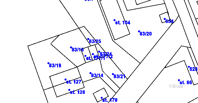 Parcela st. 83/24 v KÚ Mnětice, Katastrální mapa