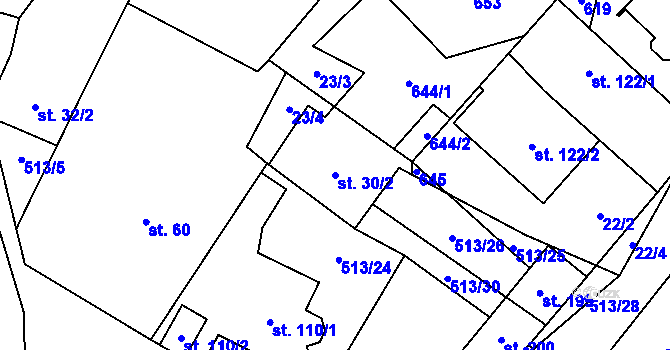 Parcela st. 30/2 v KÚ Mnětice, Katastrální mapa