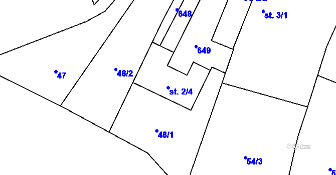 Parcela st. 2/4 v KÚ Mnětice, Katastrální mapa