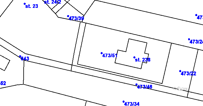 Parcela st. 473/51 v KÚ Mnětice, Katastrální mapa