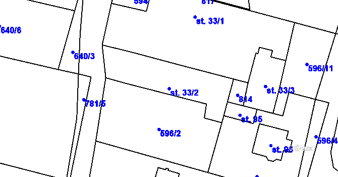 Parcela st. 33/2 v KÚ Staročernsko, Katastrální mapa