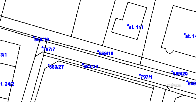 Parcela st. 669/18 v KÚ Staročernsko, Katastrální mapa