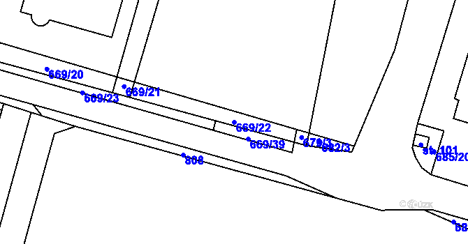 Parcela st. 669/22 v KÚ Staročernsko, Katastrální mapa