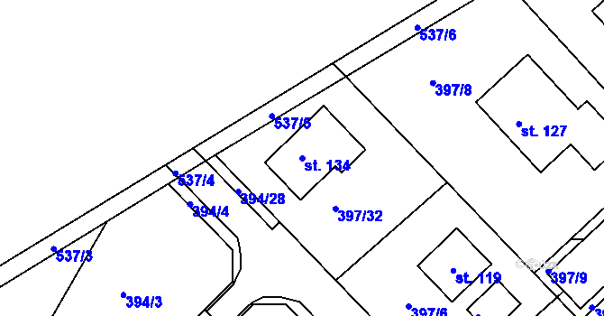 Parcela st. 134 v KÚ Staročernsko, Katastrální mapa