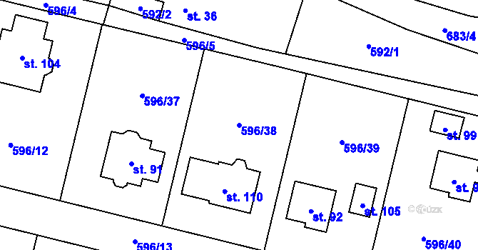 Parcela st. 596/38 v KÚ Staročernsko, Katastrální mapa