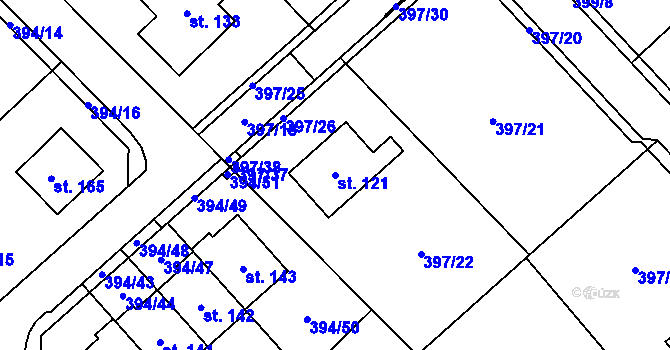 Parcela st. 121 v KÚ Staročernsko, Katastrální mapa