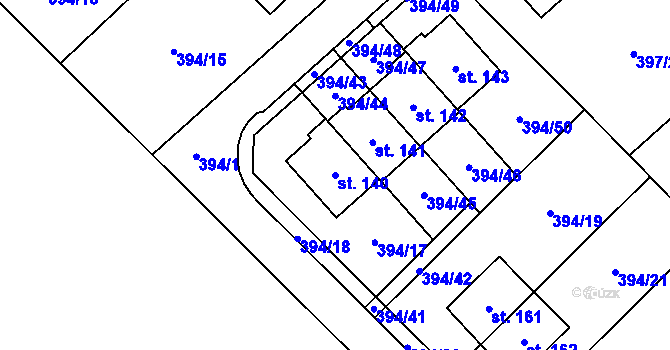 Parcela st. 140 v KÚ Staročernsko, Katastrální mapa