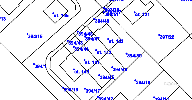 Parcela st. 142 v KÚ Staročernsko, Katastrální mapa