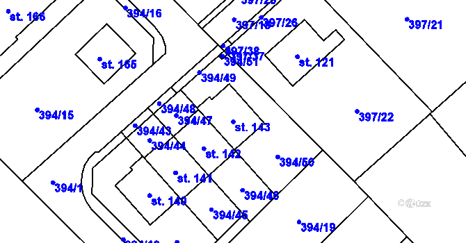 Parcela st. 143 v KÚ Staročernsko, Katastrální mapa