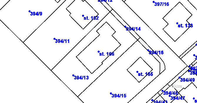 Parcela st. 166 v KÚ Staročernsko, Katastrální mapa