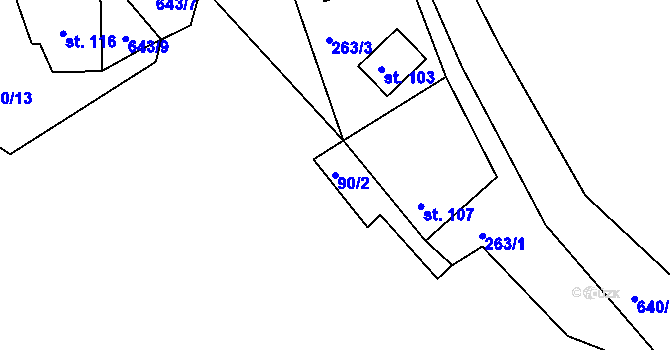 Parcela st. 90/2 v KÚ Černava, Katastrální mapa