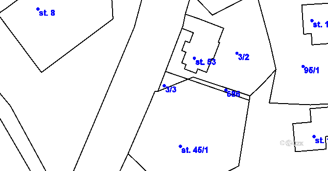 Parcela st. 3/3 v KÚ Černava, Katastrální mapa